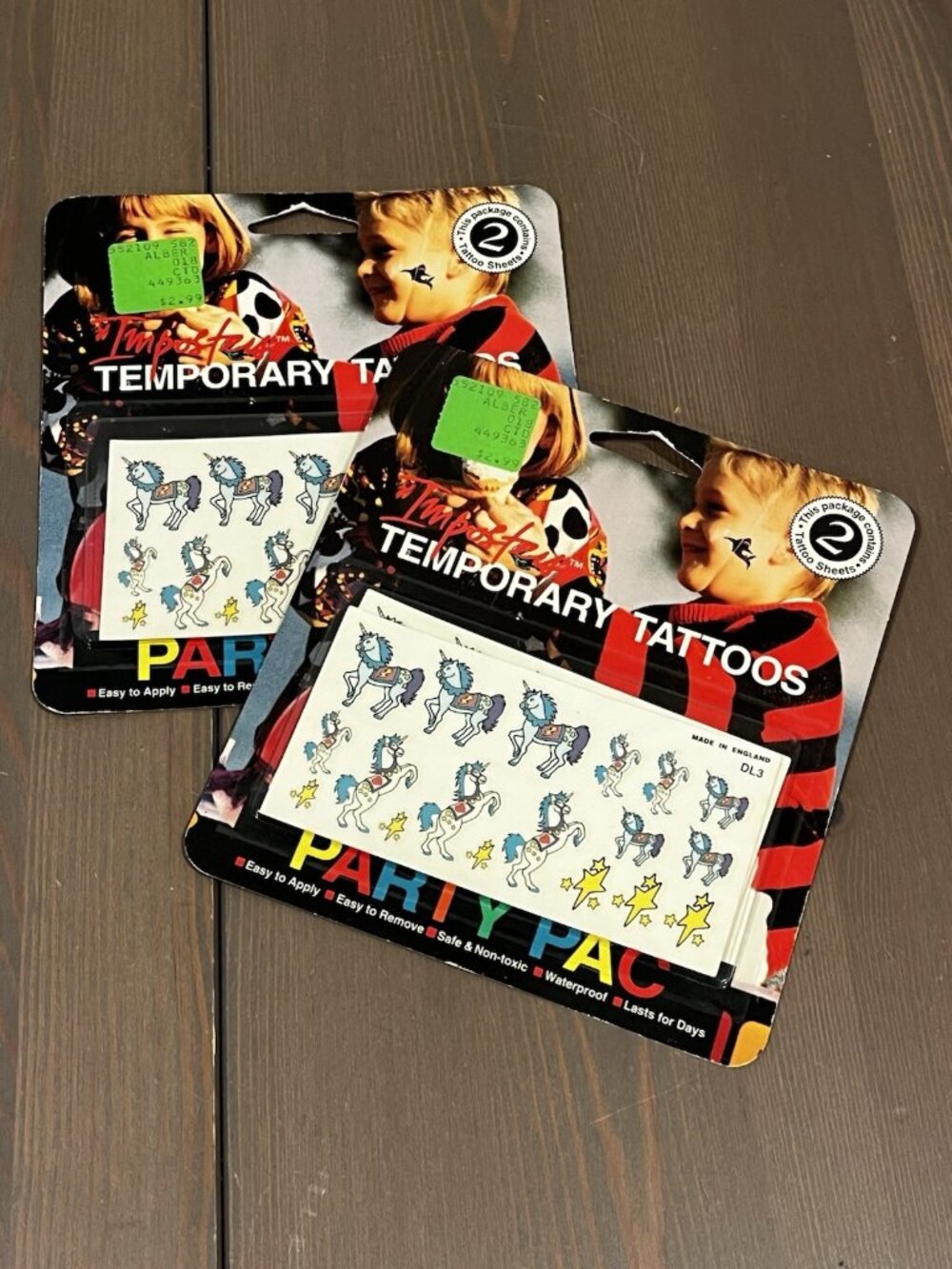 2 PACKS Unicorn Temporary Tattoos Nail Decals 1992 Vintage New 4 Sheets US Kids